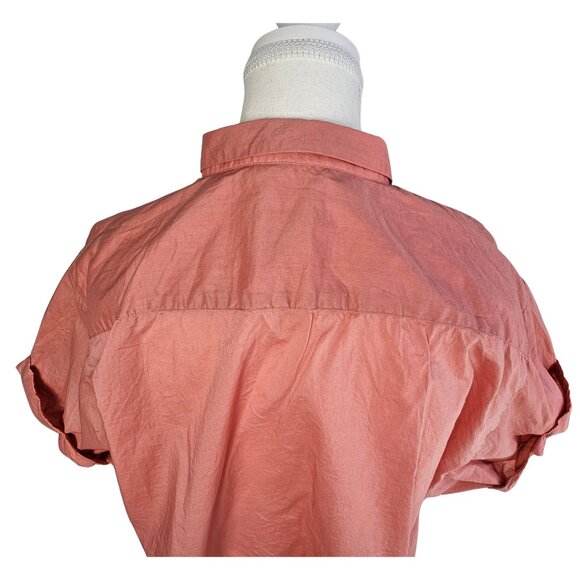 Women's Crop Top- Front tie- Button Up-Collared-Light Coral Color - Picture 5 of 16